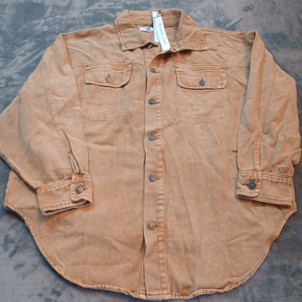 Mustard Seed Rayne Shacket Shirt Jacket Pockets Brown Womens Sz Large New Tags